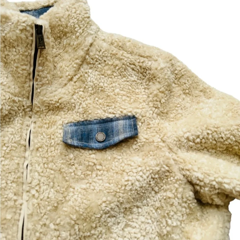 Pendleton Ladies Fuzzy Full Zip Plaid Accent Lined Cozy Jacket Sz L Beige - Picture 5 of 7